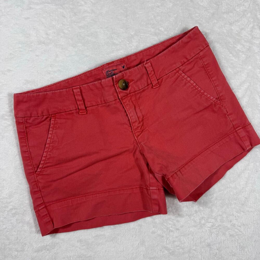 Y2K American Eagle Outfitters Coral Red Chino Low Rise Women's 2 Shortie Shorts